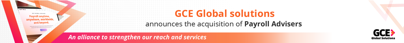 GCE Global Solutions announcement banner for the acquisition of Payroll Advisers, forming an alliance to strengthen global reach and services.